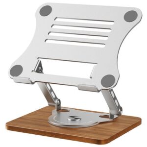 LAPTOP STAND METAL J19S (ADJUSTABLE, 360 ROTATING & WOODEN BASE)